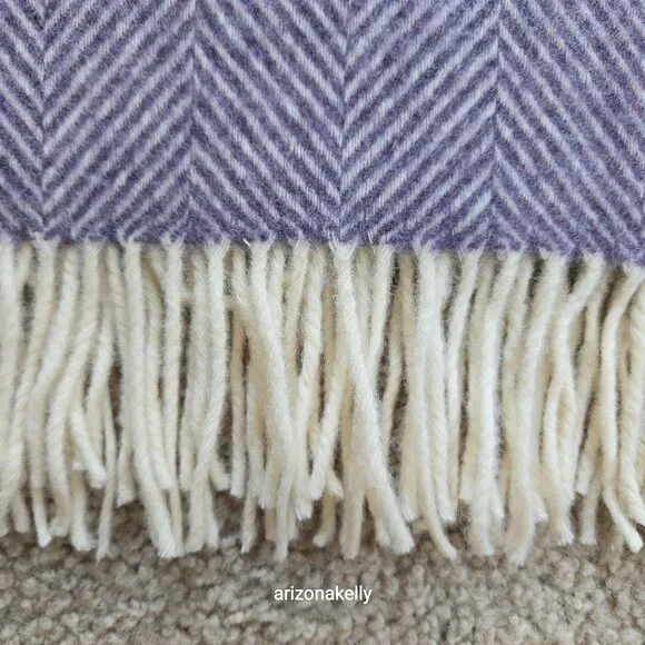 NWT Moon Merino Wool Herringbone Throw Blanket Purple Clover - Picture 8 of 15